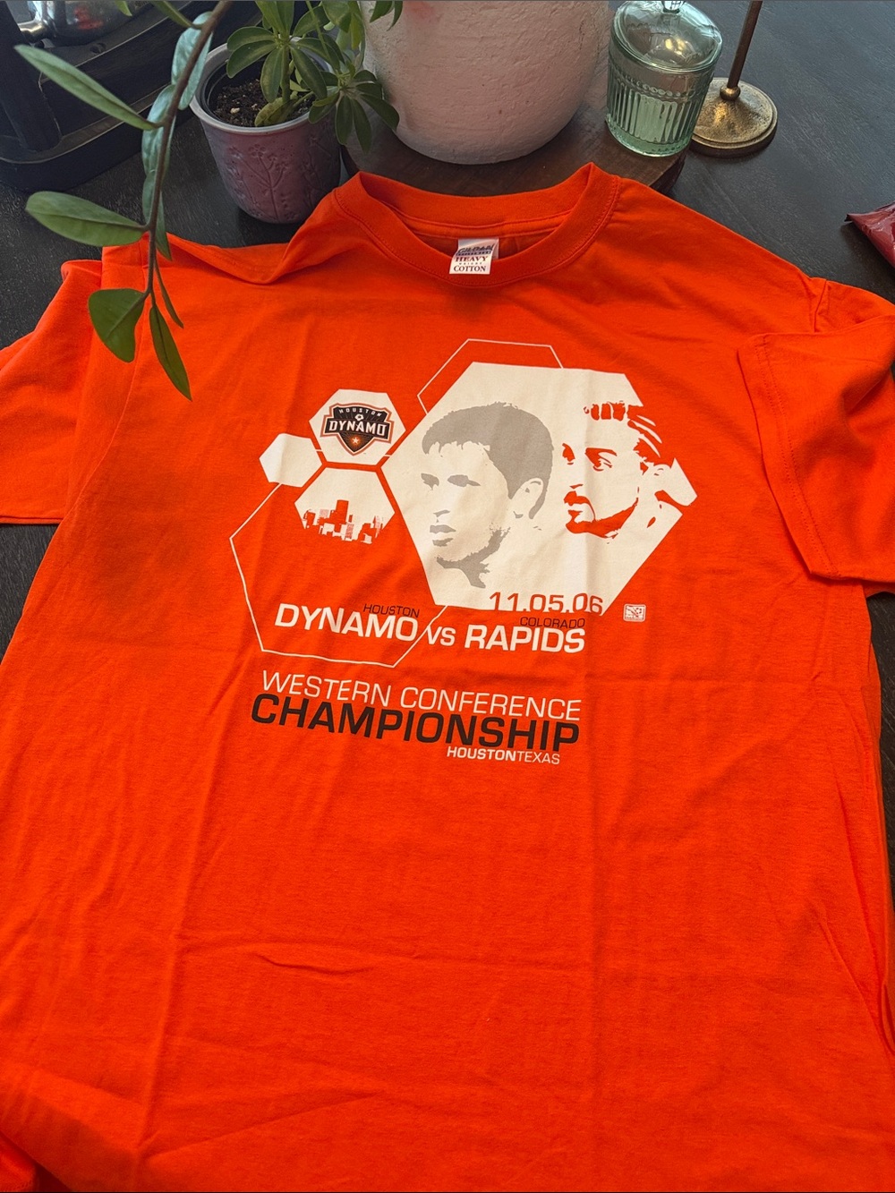 Gildan Orange Houston Dynamo Graphic Tee with White & Gray Print